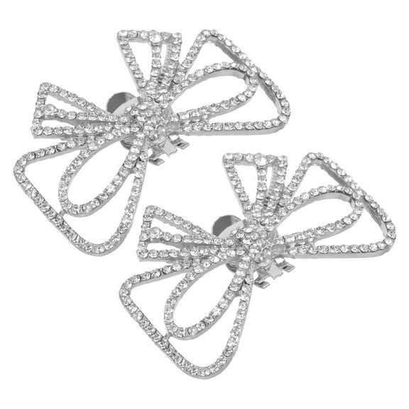 WASHWEPE 1 Pair Silver Metal Rhinestone Bow Shoe Buckle Clips For Women Wedding Decorative Accessory