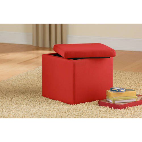 Urban Shop Faux Suede Ultra Storage Ottoman, Red Engine