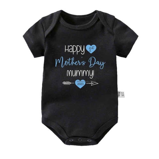 New Happy 1st Mother's Day Mommy 2023 Newborn Baby Boys Girls Rompers Summer Infant Short Sleeve Bodysuits Mothers Day Gifts0-3M Gao Jinjia LED