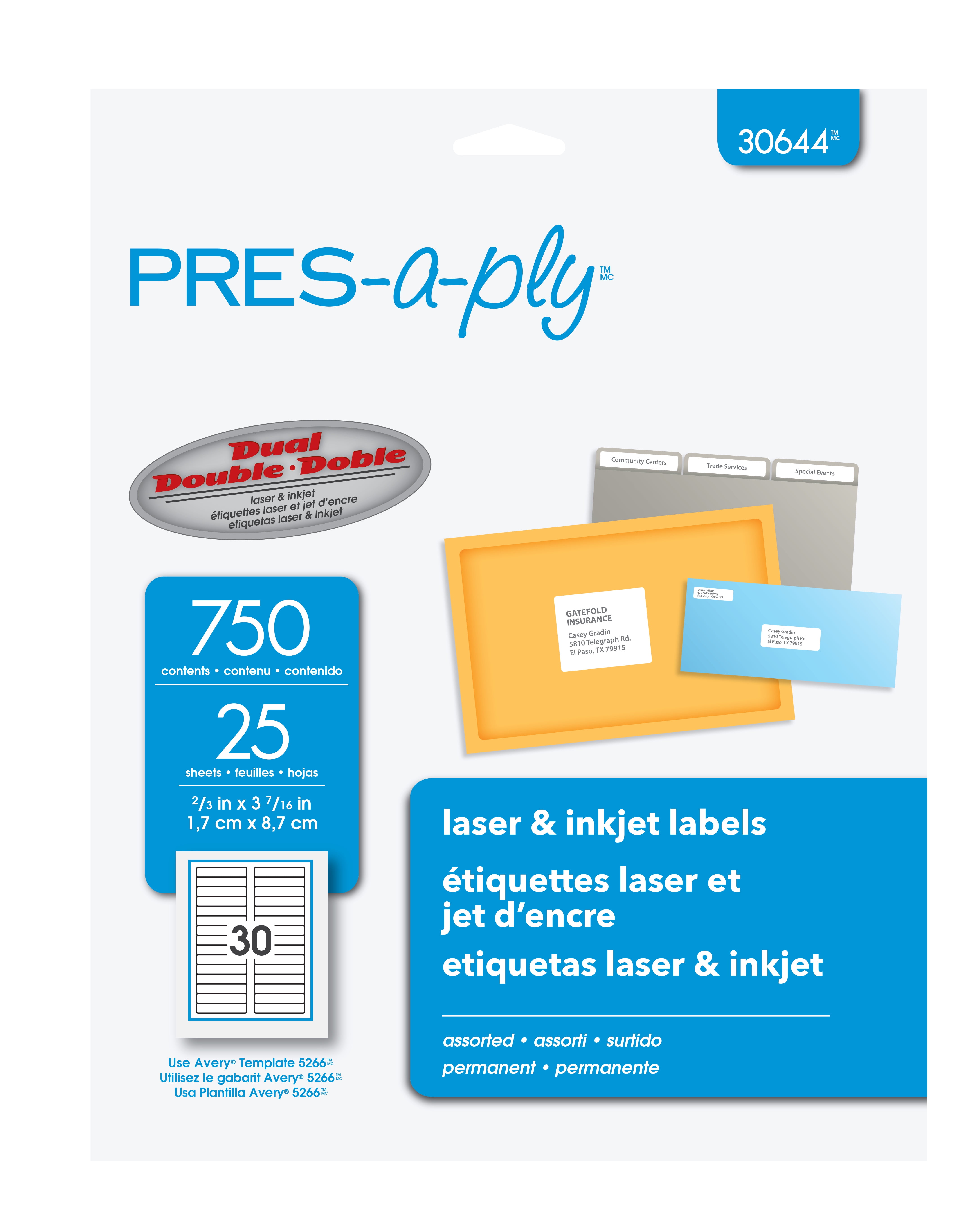 PRESaply File Folder Labels, 2/3" x 37/16", Permanent, 750 labels