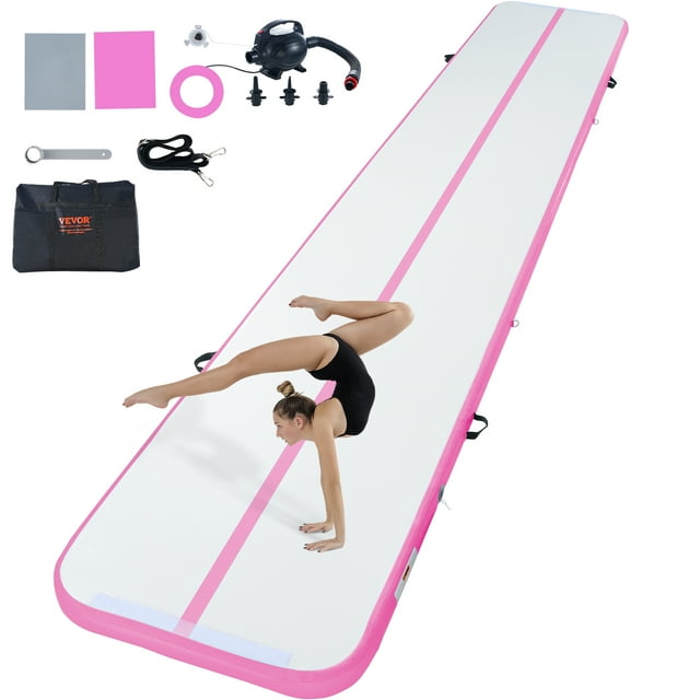 VEVOR Gymnastics Air Mat, 4 inch Thickness Inflatable Gymnastics Tumbling Mat, Tumble Track with Electric Pump,