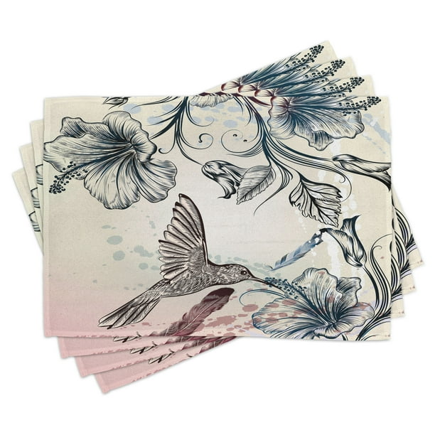 Hummingbird Placemats Set of 4 Floral Art in Vintage Style with
