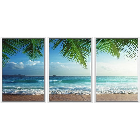 wall26 Sunset on Seychelles Beach Framed Canvas Art Wall Art - 16"x24"x3 White