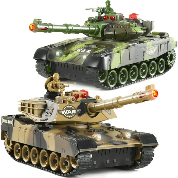 Haktoys Remote Control Battle Tank Set: 1:14 Scale, Realistic Sounds, Lights, and Life Indicators - Perfect RC Military Toy for Kids and Adults