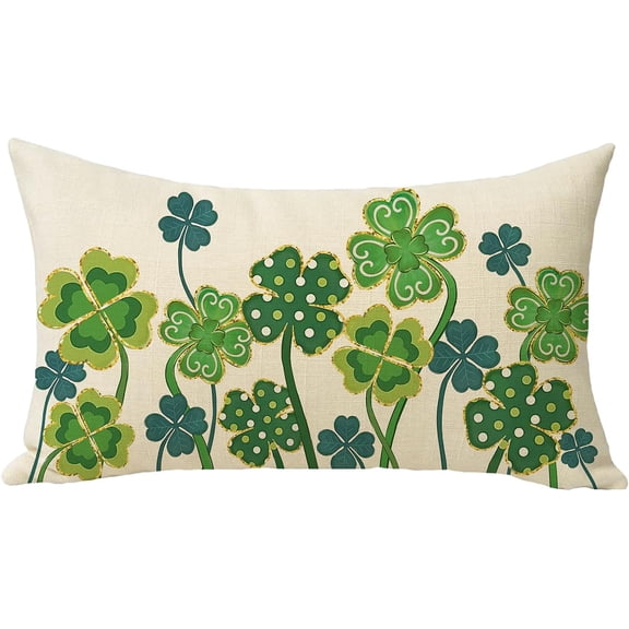 St Patricks Day Lumbar Decorative Throw Pillow Cover 12 x 20, Rectangular Shamrock Clover Outdoor Home Decor, Irish Spring Polka Dots Sofa Couch Cushion Case