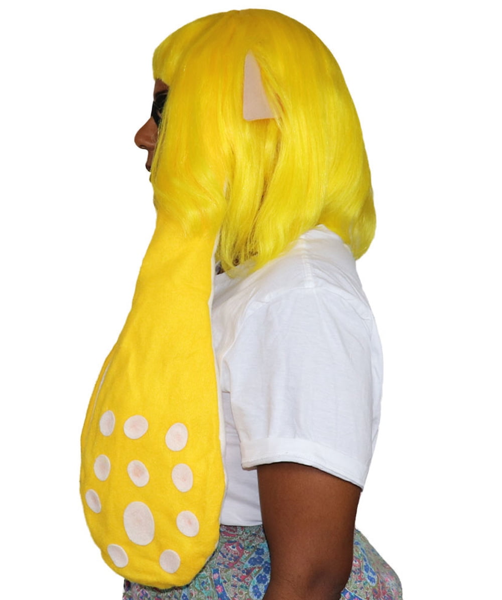 HPO Women  Inkling Wig and Ears with Mask Set Yellow Color Breathable Capless Designed Wig,