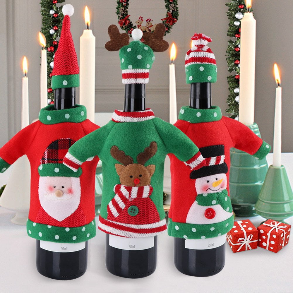 Christmas Wine Bottle Sweater Knit Bag Xmas Santa Party Table Home Cover 