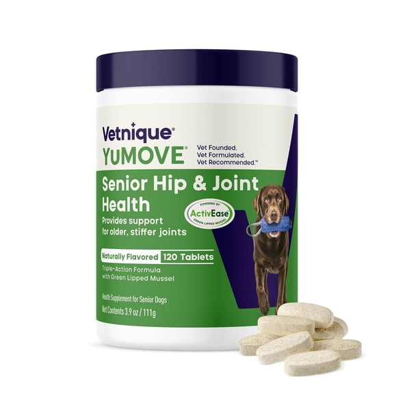 Vetnique YuMOVE Hip & Joint Supplement Chewable Tablets for Senior Dog with Glucosamine, 120 ct