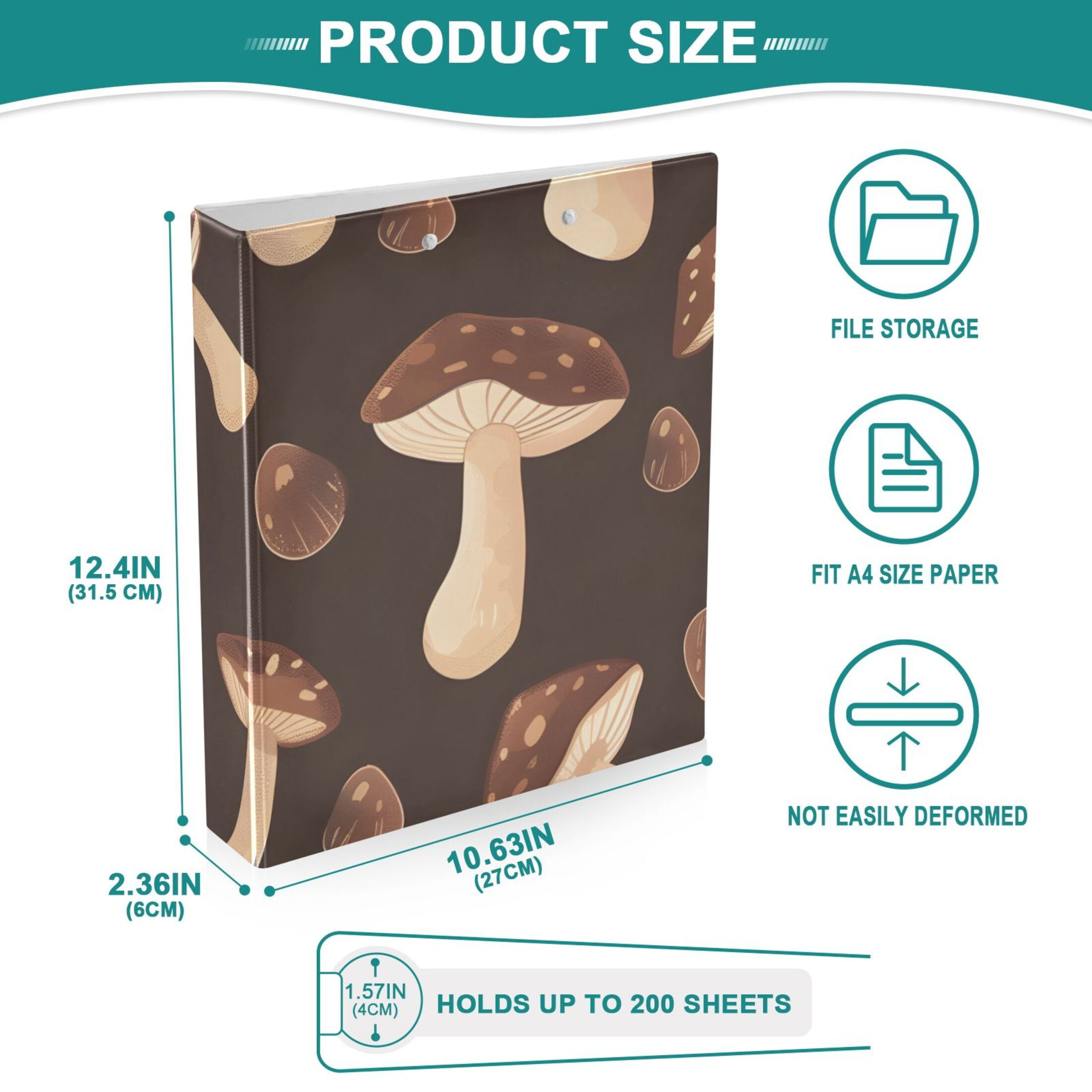 Chocolate Mushrooms 3 Ring Binders 1.5 inch Hardcover File Folders with Interior Pockets A4 Size Organizer for School Office Hospital Set of 2