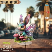 1pc 2d flat Rotating acrylic centerpiece featuring a vibrant fairy rabbit with butterfly wings perfect for seasonal celebrations or whimsical home events