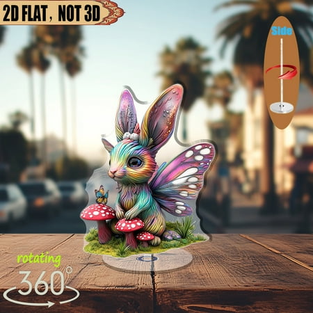 1pc 2d flat Rotating acrylic centerpiece featuring a vibrant fairy rabbit with butterfly wings perfect for seasonal celebrations or whimsical home events