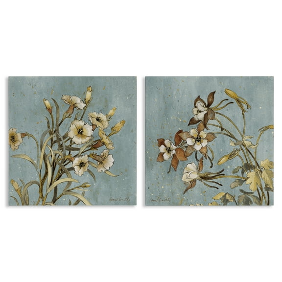 Stupell Industries Traditional Flower Portrait Plants & Flowers Painting Wrapped Canvas Art Print Wall Art, 17 x 17, Set of 2