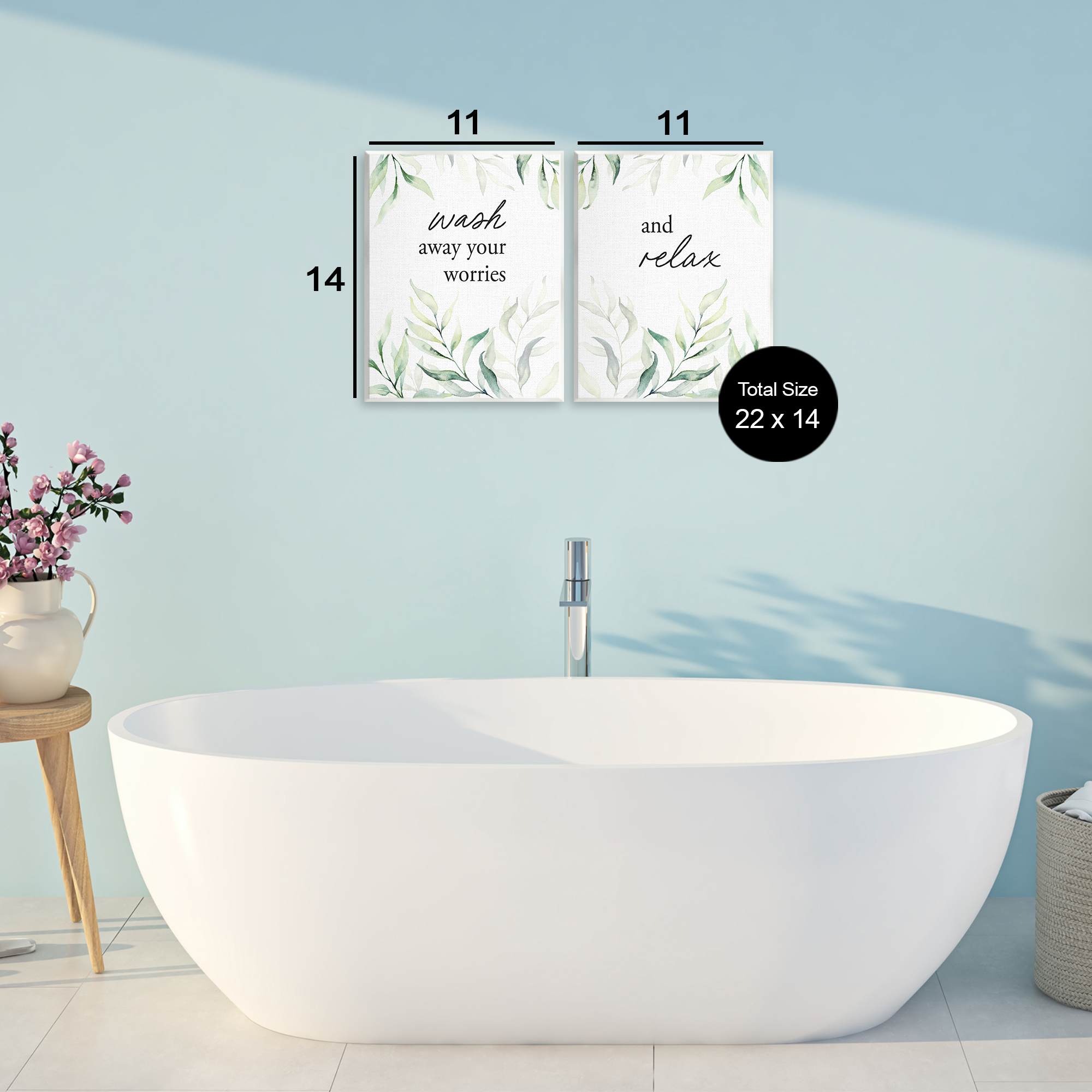 Soothing Bathroom Greenery Words 2 Piece Wall Plaque Art Set, design by Lettered and Lined