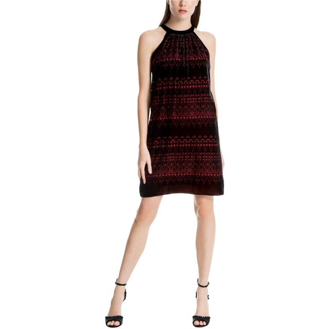 Max Studio London Womens Printed Velvet A-line Dress, Black, Small