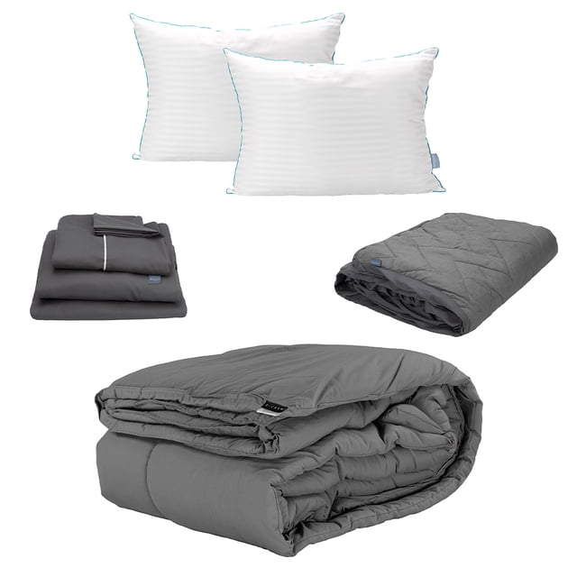 Edredón Queen Size Homy Gris + Sábanas Royal + Protector Lux + 2 Almohadas Royal