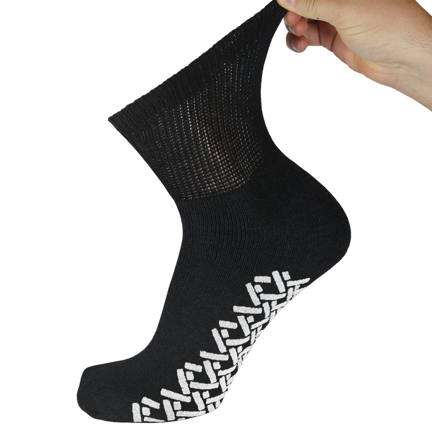 60 Pairs of Non-Skid Diabetic Ankle Cotton Socks with Non Binding Top, Brooklyn Socks Health Collection, Wholesale Bulk Value Pack (Black, Fit Men's Shoe Size 11-13)