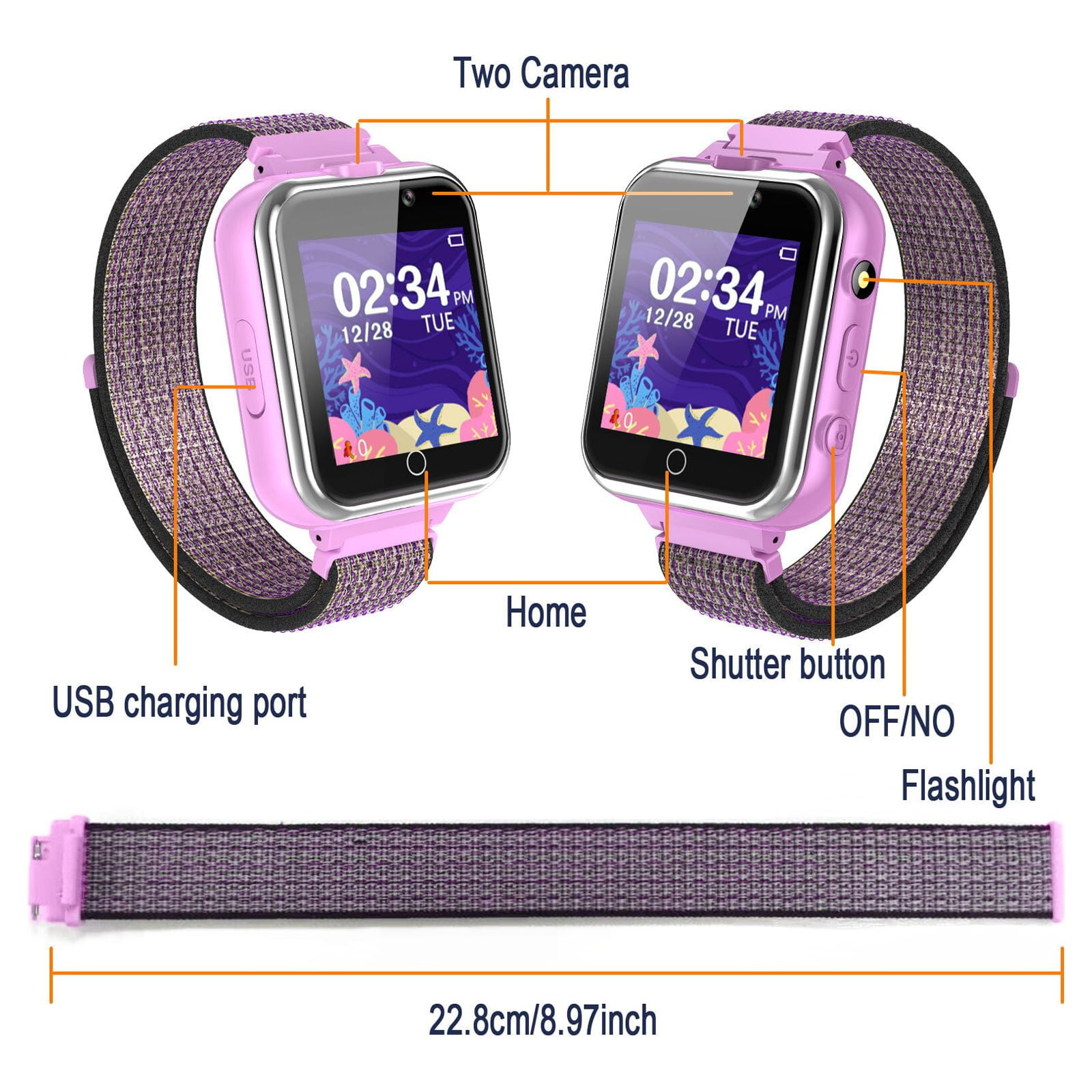 PTHTECHUS Smart Watch Cellular 1.54 In Plastic Case with Purple Silicone Band