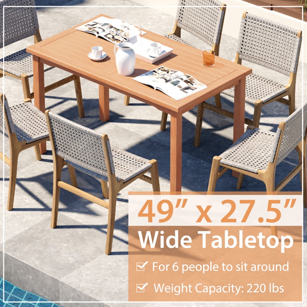 Aimee Lii 49 Inch Rectangle Patio Teak Wood Dining Table with Slatted Tabletop Up to 6, Outdoor Patio Furniture