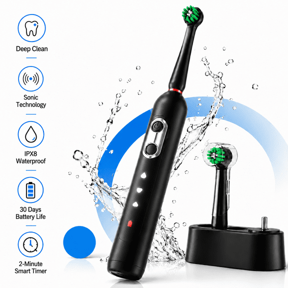 JUUTREN Electric Toothbrush for Adults and Kids，Rechargeable Sonic Toothbrush with 2 Brush Heads,3 Modes and 2-Minute Smart Timer Reminder