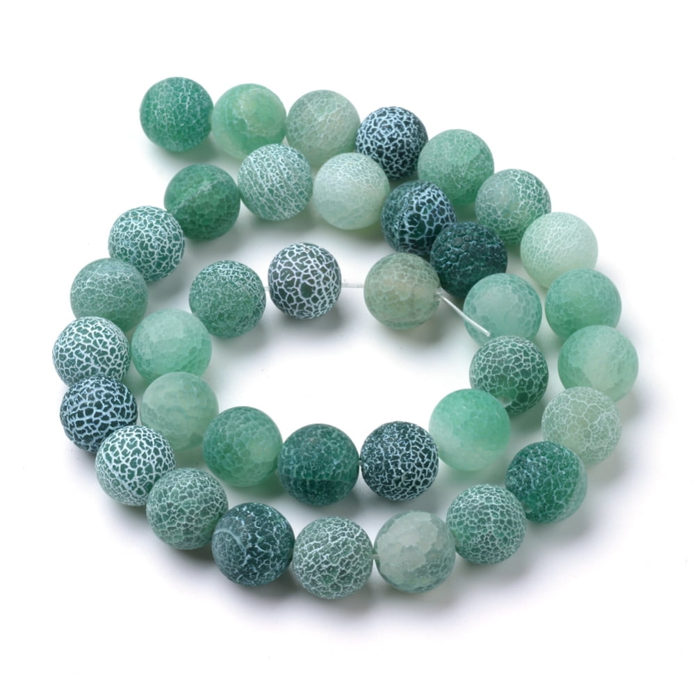 5 strand Natural Dyed Crackle Agate Bead Strands Frosted style Round Green 10mm Hole: 1.2mm 37~40pcs/strand 14.9~15.1 inch(38~38.5cm)