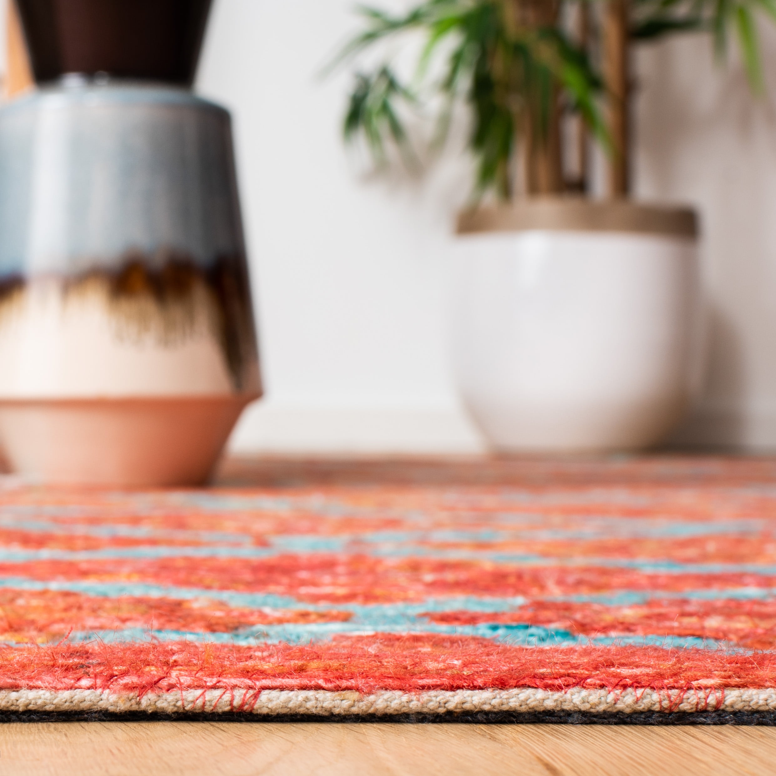 SAFAVIEH Sahara Jeptha Geometric Trellis Area Rug, Rust/Aqua, 4' x 6'