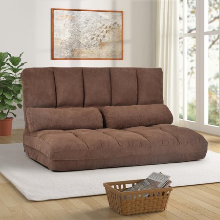 UBesGoo Double Chaise Lounge Sofa Floor Couch and Sofa with Two Pillows (Brown)