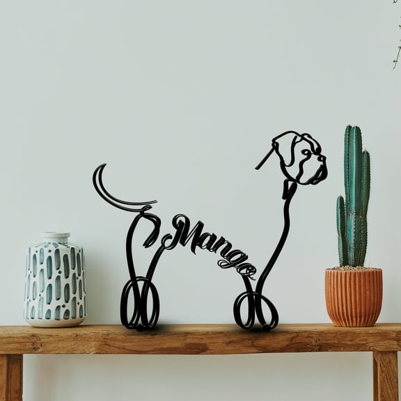 Handmadetneonsign Boxer Dog Metal Desk, Dog Pet Sculpture Statue, Boxer Pet Metal Table Sign 65125