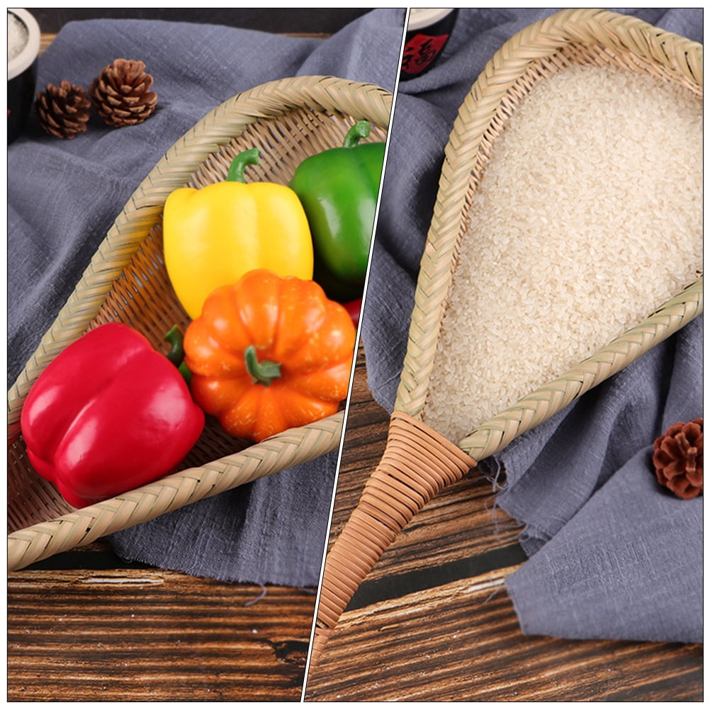 LEORX Bamboo Weaving Long Handle Drain Spoon for Home Use 2PCS Assorted Color