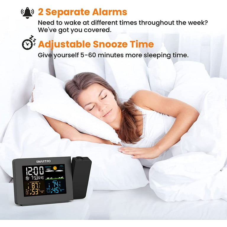 SMARTRO SC91 Projection Alarm Clock for Bedrooms with Weather Station,  Wireless Indoor Outdoor Thermometer, Temperature Humidity Monitor Gauge