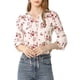 thumbnail image 1 of Blusa de manga rizada para mujer INSPIRE CHIC, con cuello fruncido, lazo autoajustable, elegante, de gasa floral, talla S, 1 of 6