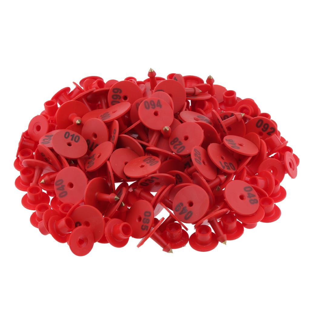 100PCS Small Pre Numbered Livestock Ear Tags for Pig Goat Sheep Tagging Red 