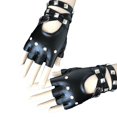 thumbnail image 5 of Guantes de medio dedo para baile de mujer, de cuero, antideslizantes, con remaches de cadena estilo punk, para baile en barra, hip hop, 5 of 5