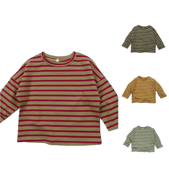 LIIPEE Casual Stripes Graphic Tees For Girls Back To School Long Sleeve Crew Neck T Shirts Kids Autumn Cute Breathable Everyday Tshirt,3-5 Years