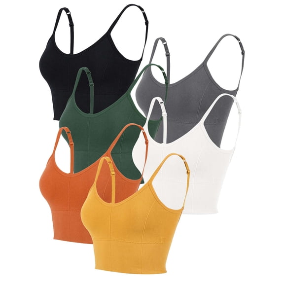 Spencer 6 Pack Women's Cami Bra Padded Bralettes Seamless Sports Bra Spaghetti Strap Bra Top Solid Bandeau Yoga Workout Tank