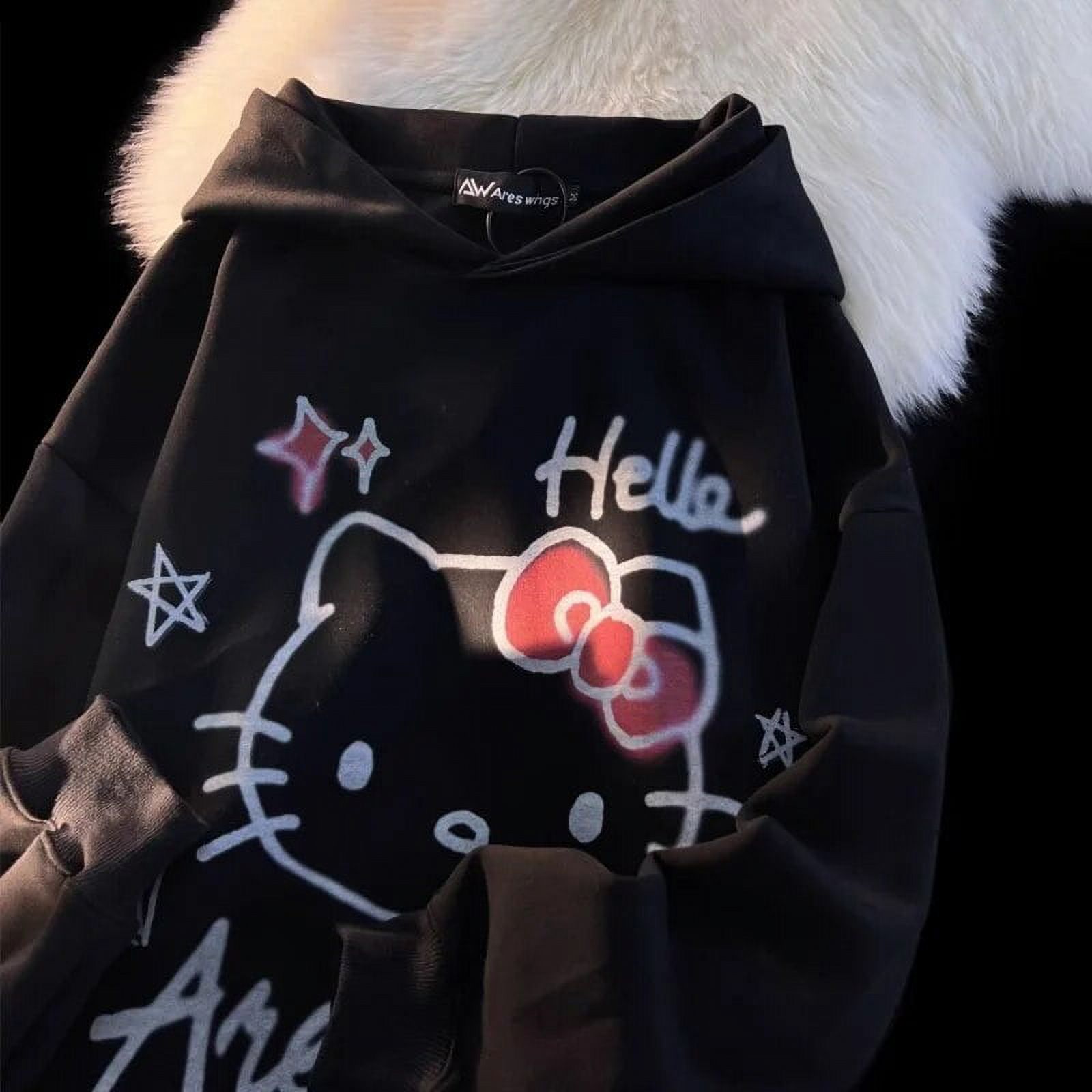 Sanrio Hello Kitty Gothic Hoody Sweater Cute Korean Fashion Hip Hop ...