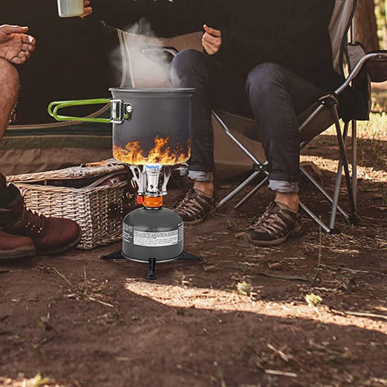 Camping Pot and Pan Set with Mini Backpacking Stove Cooking Gear for Outdoor Hiking Campfire Green