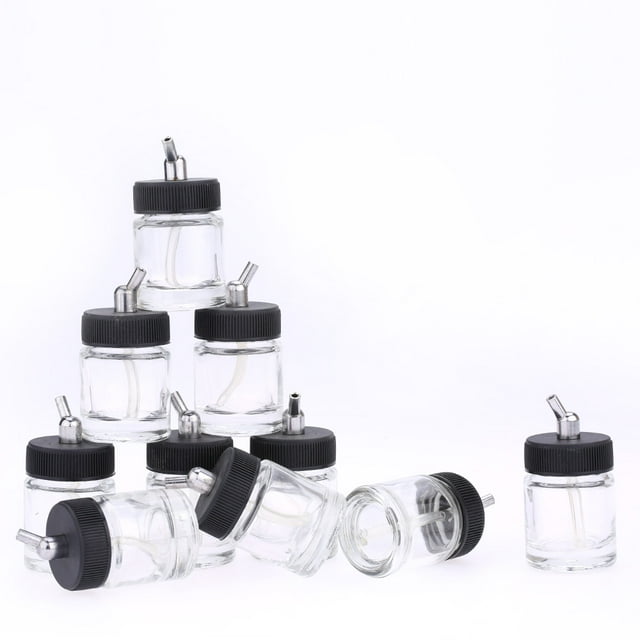 10PCS botellas de vidrio de aerógrafo botella de cepillo de aire (jarras) con 30 ° ángulo adaptador MABOTO Botella de aerógrafo