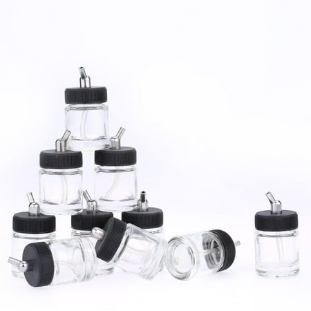 10PCS Airbrush Glass Bottles Air Brush Bottle (Jars) with 30° Angle Adapter Lid Assembly Using on Dual-Action Airbrushes