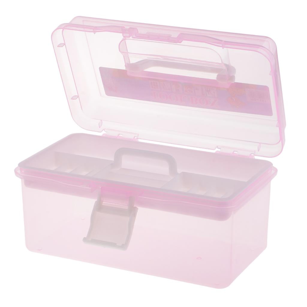 2 Layer Clear Jewelry Beads Sewing Painting Tools Organizer, Household Storage Box Case Container with Handle - Pink, as described