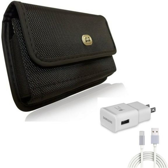 Rugged Case Belt Clip w Type-C Fast Home Charger for Samsung Galaxy A53 5G,A33 5G Phones - Holster Canvas Cover Pouch, 6ft USB Cable Quick Power Adapter