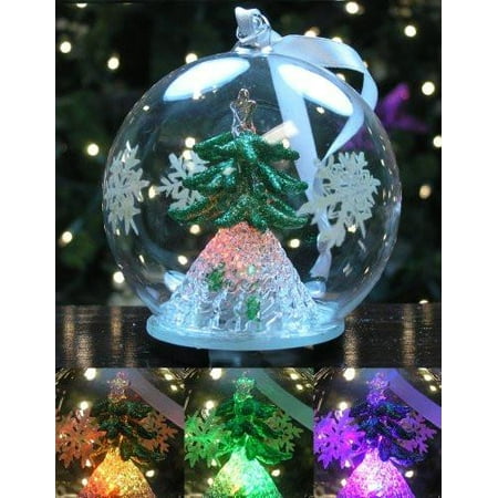 - LED Glass Globe Christmas Ornament with Green Tree Inside