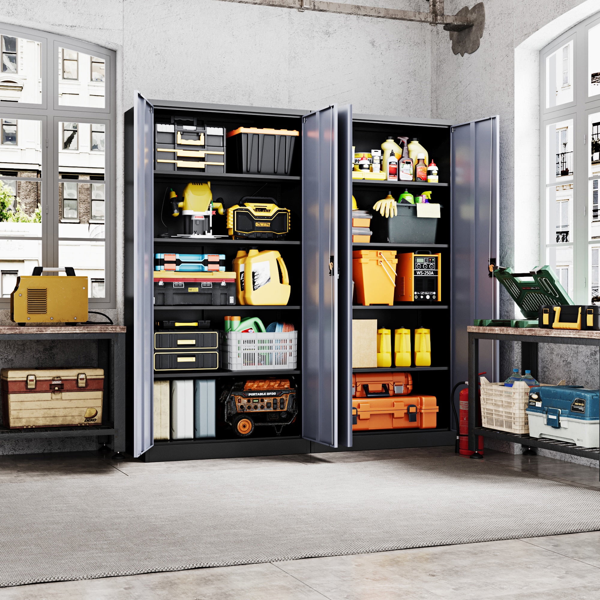 Fesbos Metal Garage Storage Cabinet,72" Tall Black Cabinet with 2 Doors and 4 Adjustbale Shelves,Lockable Tool Cabinet for Garage, Basement,Gym, Home Office