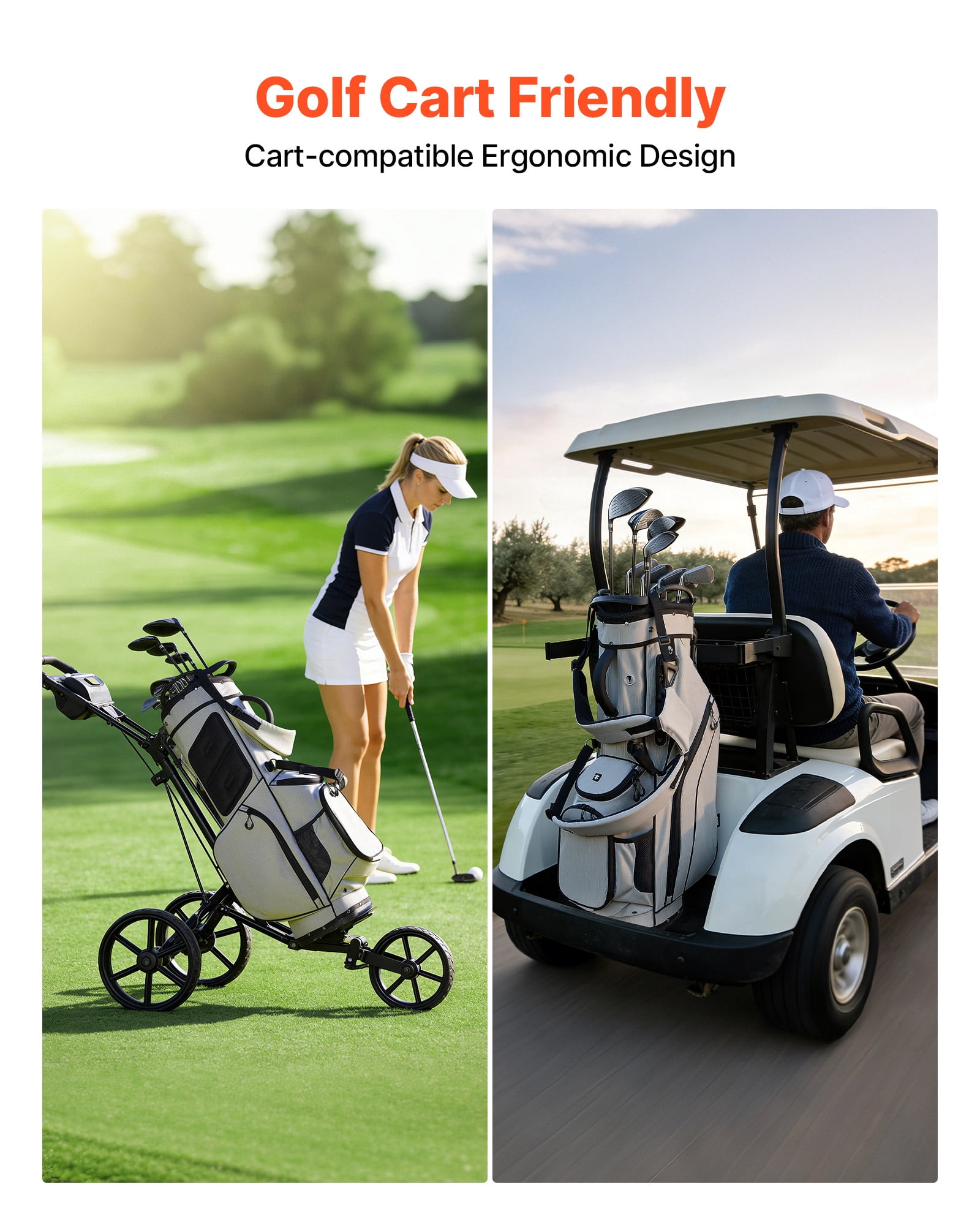 VEVOR Golf Cart Bag, 14 Way Top Divider Organizer, 2-in-1 Golf Club Bag with Full-length Divider, Dual Shoulder Straps, Support Legs, Rain Hood, Storage Pockets, Lightweight Polyester for Men & Women