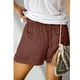 thumbnail image 3 of Pantalones cortos informales para mujer, pantalones cortos elásticos de cintura media con cierre de cordón, piernas anchas, pantalones cortos de verano con bolsillos laterales, rojo pardusco 3XL, 3 of 3