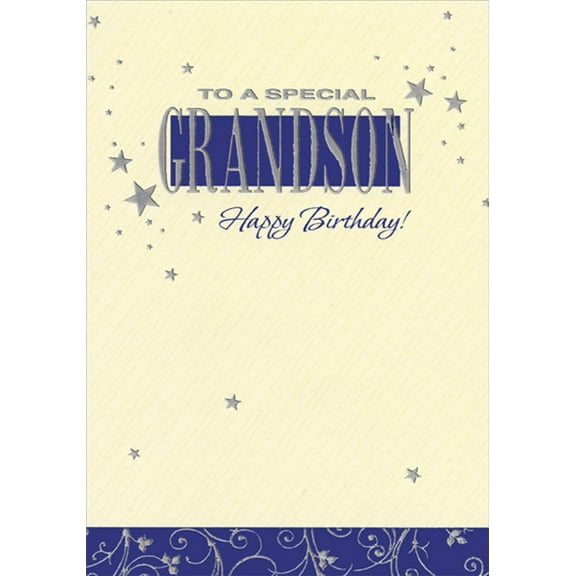 Designer Greetings Silver Foil Stars and Vines on Ivory and Blue Grandson Birthday Card