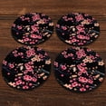 thumbnail image 2 of CARIBOU Drink Round Fabric Felt Neoprene Coasters Set of 4pcs, Spring Flowers Cherry Blossom On Black BG, 2 of 4