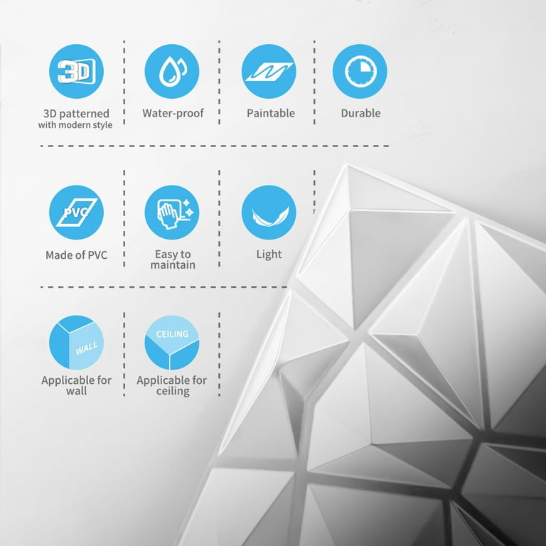Pannelli Parete 3D In PVC Diamond - Bianco, 33 Pezzi, 30x30cm, Decorazione Interna - Foto 14