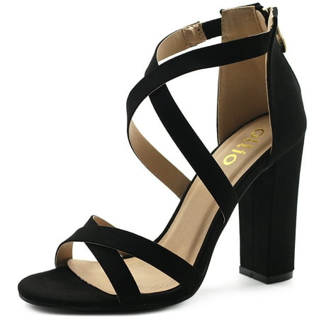 

Ollio Women s Shoes Faux Suede or Faux Leather Ankle Toe Cross Strap Zip Up High Heels Pumps Sandals H98