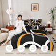 thumbnail image 4 of Manfei Black Orange Circle Full Size Comforter Sets,Aesthetic Minimalist Bedding Comforter Set, Black Reversible 3pcs, 1 Comforter and 2 Pillowcases, 4 of 6
