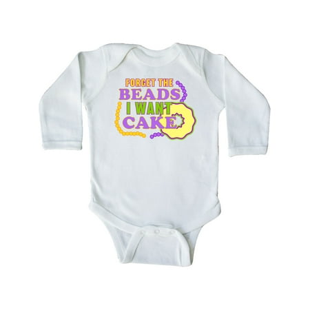 

Inktastic Mardi Gras Forget The Beads I Want Cake Gift Baby Boy or Baby Girl Long Sleeve Bodysuit